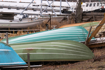 Row boats stored for winter