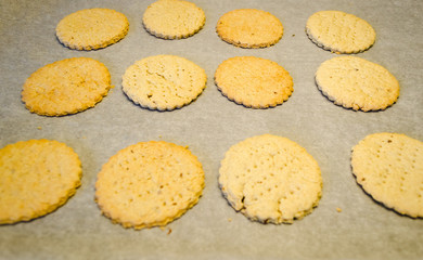 Homemade cookies on baking sheet