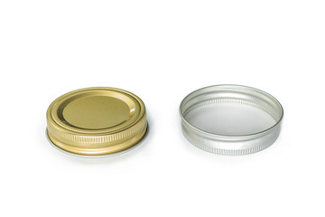 Jars lid golden color and silver color on white background.