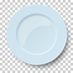 Empty classic light blue plate isolated on transparent background. View from above. Vector illustration.