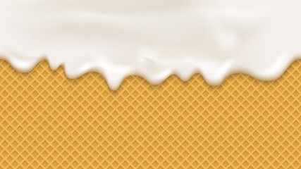 White cream in realistic style on wafer background. 