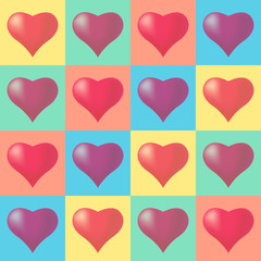 Fototapeta na wymiar Seamless pattern background with hearts, colorful illustration. Valentines Day holidays typography. Vector EPS10.
