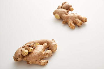 fresh ginger on white background