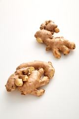 fresh ginger on white background