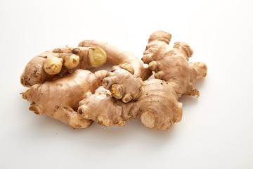 fresh ginger on white background