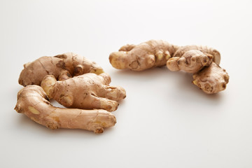 fresh ginger on white background
