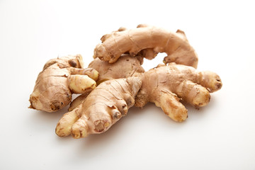 fresh ginger on white background