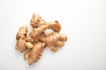 fresh ginger on white background
