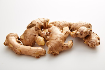 fresh ginger on white background