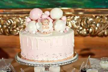 Sweet cake on a festive buffet. Cake on the table in the restaurant.