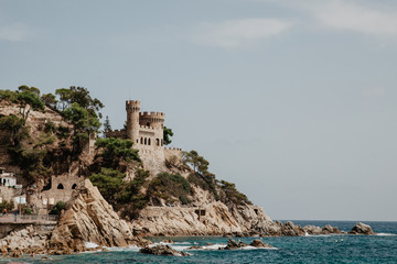 Old castle in Spain in the city Lloret de Mar  on the edge of a cliff with a beautiful view of the sea