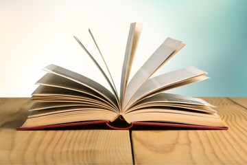 Plank open textbook isolated on background