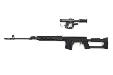 Black sniper rifle with scope