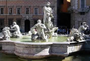 Fototapeta na wymiar The Moor Fountain, Fontana del Moro, in Piazza Navona. Rome, Italy