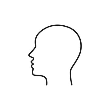 Black isolated outline icon of head on white background. Line Icon of head. Profile.