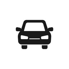 Black isolated icon of car on white background. Silhouette of automobile, Flat design. Front view.