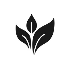 Black isolated icon of plant on white background. Silhouette of leaf. Flat design.