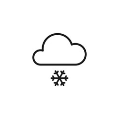 Black isolated outline icon of cloud with snow on white background. Line Icon of snowfall.
