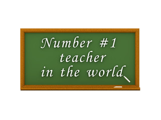Fototapeta premium 3D illustration of green chalkboard and world best teacher text
