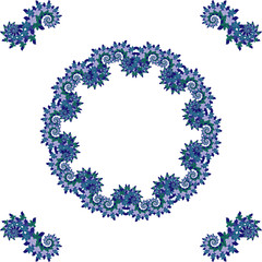 Blue floral wreath with corner elements