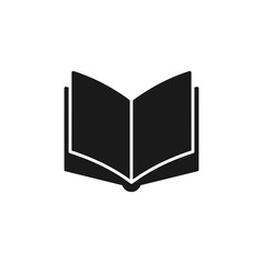 Black isolated icon of open book on white background. Silhouette of book. Flat design.