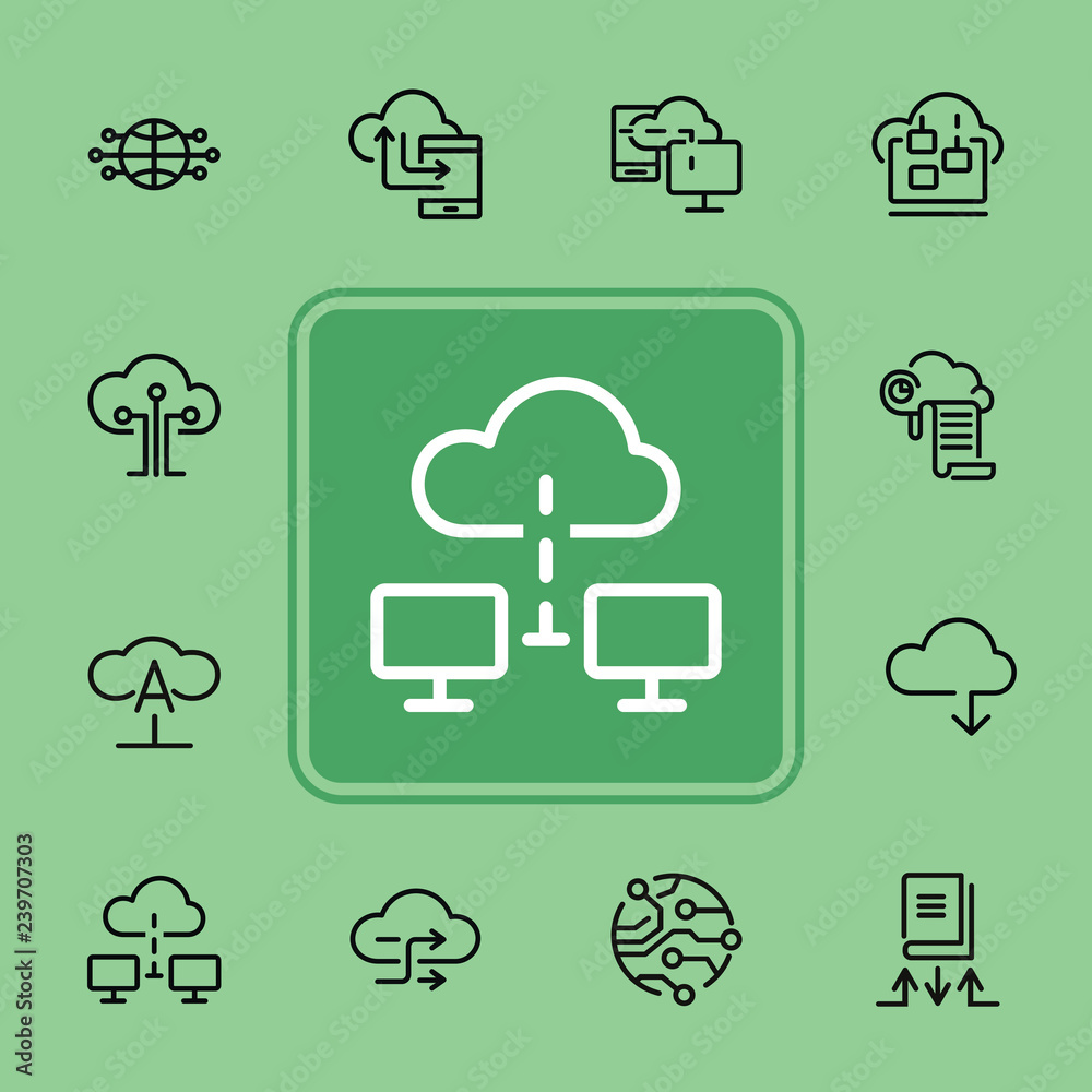 Poster cloud computing line icon set. set of line icons on white background. programming concept. system, s