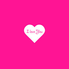 Heart shape with text I Love You phrase on plastic pink background. Valentines Day background