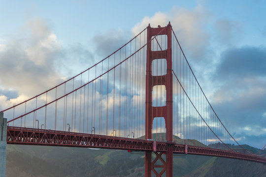 Beautiful twilight scene of famous Golden Gate bridge in San Francisco, California,USA
