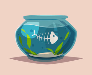 Aquarium with clear water. Cartoon vector illustration.