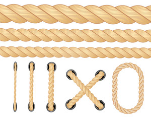 Nautical rope. Round and square rope frames, cord borders. Sailing vector decoration elements. Rope marine, nautical border, cord round, string knot twisted illustration