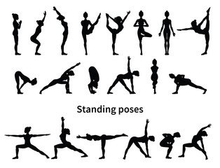 Women silhouettes. Collection of yoga poses.