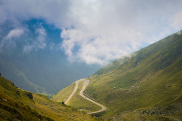view of transfagarasan highway in Romania, beatifull mountain road in a cloudy day