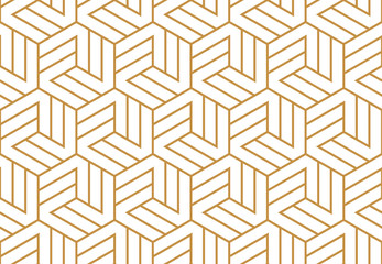 Abstract geometric pattern with stripes, lines. Seamless vector background. White and gold ornament. Simple lattice graphic design