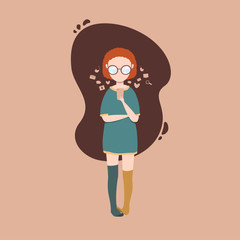 vector illustration of girl chatting on smartphone with tooltips around