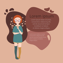 vector illustration of girl chatting on smartphone with clouds for your text