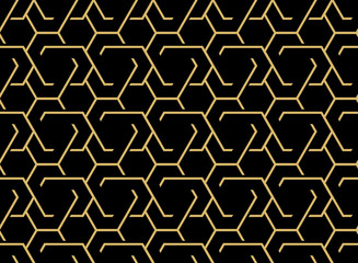 The geometric pattern with lines. Seamless vector background. Gold and black texture. Graphic modern pattern. Simple lattice graphic design