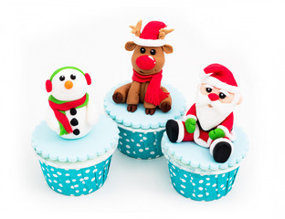 Christmas homemade cupcakes on white background