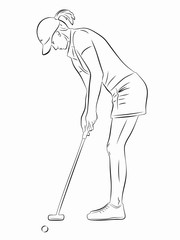 illustration of a woman playing golf, vector draw