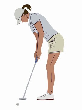 illustration of a woman playing golf, vector draw