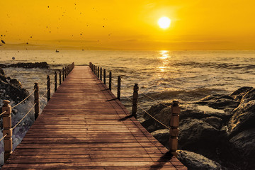 Fototapeta premium molo zachód słońca morze