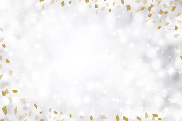 blur elegance silver bokeh color background with gold confetti spreading and copyspace for design...
