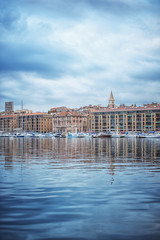 The old Vieux Port in the historical city center of Marseilles, France