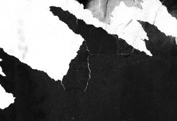 Blank white black creased crumpled paper texture background old grunge ripped torn vintage collage...