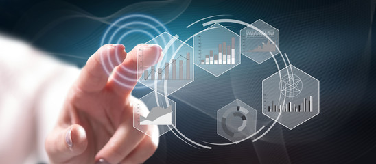 Woman touching a data analysis concept