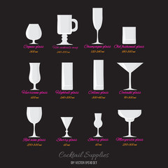 Vector cocktails glasses set