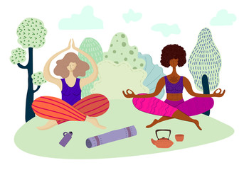 Obraz na płótnie Canvas Yoga girls vector Set