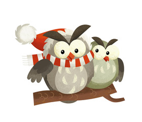 cartoon scene with owl bird santa claus on white background - illustration for children