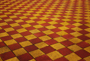 Red yellow paving slabs