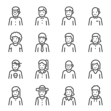 Avatar Vector Line Icon Set. Contains such Icons as Man, Woman Character and more. Expanded Stroke