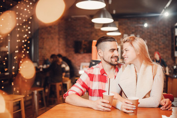 Romantic couple dating in cafe